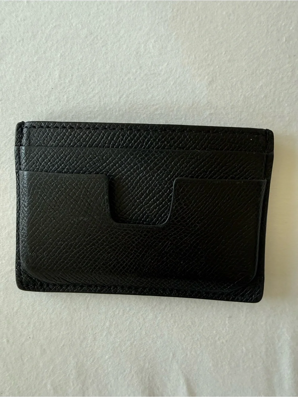 Tom Ford Black Leather Card & Key Holder with Gold TF Logo